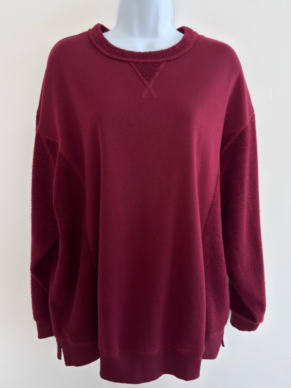 Aerie Oversized Terry Panel Crewneck Sweatshirt Burgundy Red Small Cozy Lounge